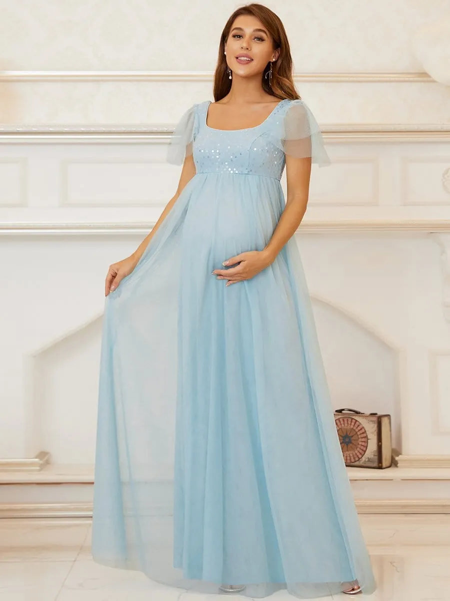 Sequin Floor-Length A-Line Bridesmaid Maternity Dress