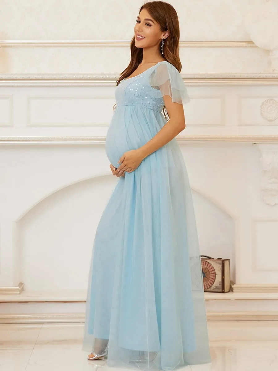 Sequin Floor-Length A-Line Bridesmaid Maternity Dress