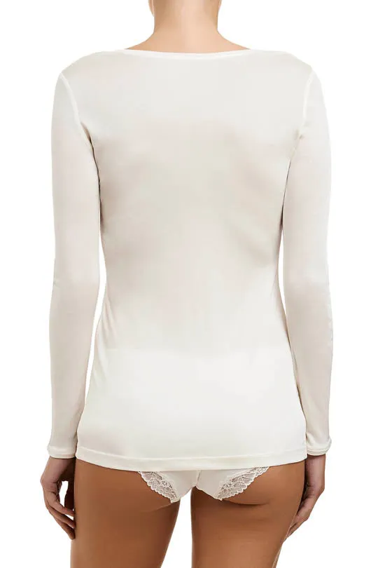 Silk Jersey Long Sleeve Top Ivory