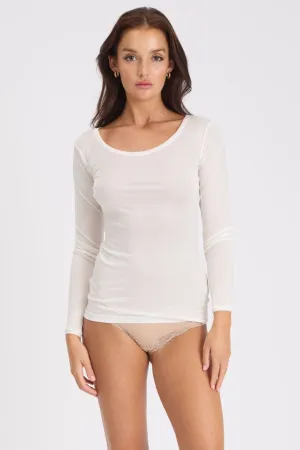 Silk Jersey Long Sleeve Top Ivory