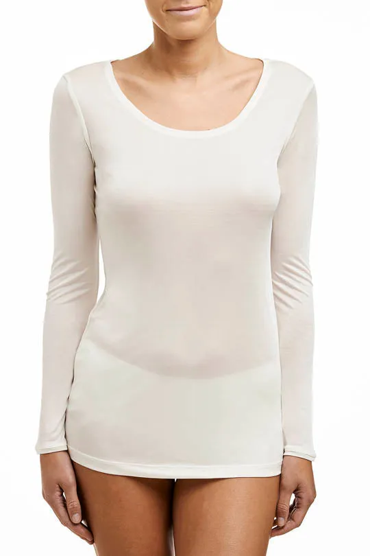 Silk Jersey Long Sleeve Top Ivory