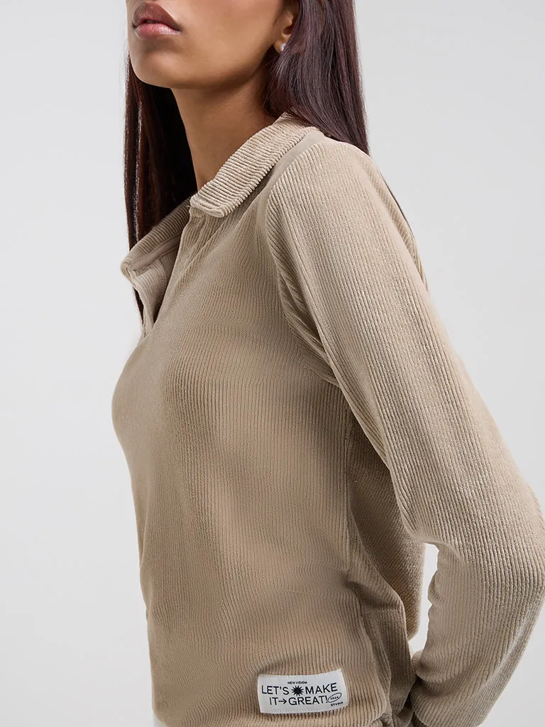 Studiofit Beige Panel-Detailed Cotton Jacket