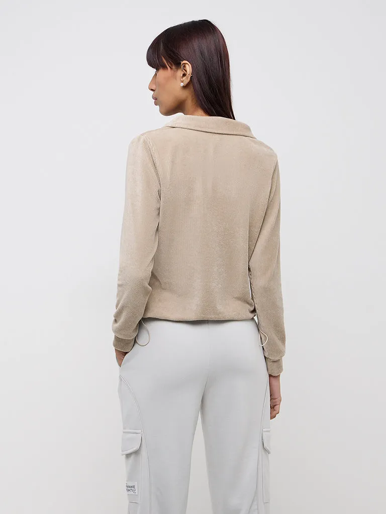 Studiofit Beige Panel-Detailed Cotton Jacket