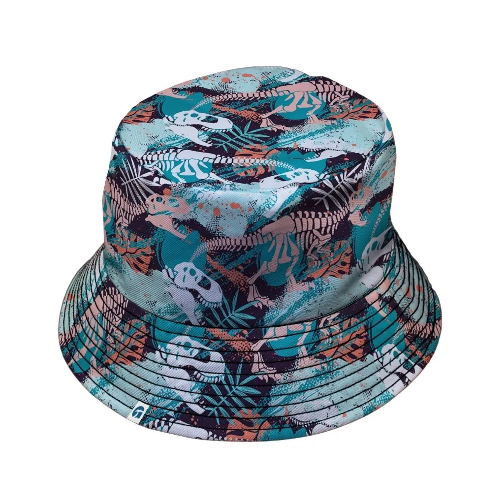 T-Rex Bones Footprints Green Dinosaur Bucket Hat