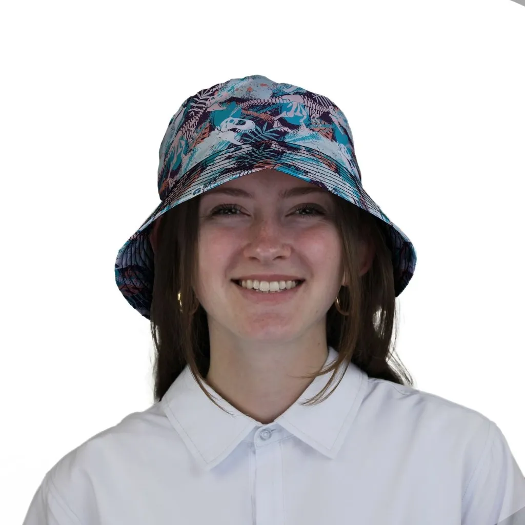 T-Rex Bones Footprints Green Dinosaur Bucket Hat