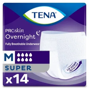 TENA ProSkin Overnight Super Incontinence Underwear, Heavy Absorbency, Unisex, Medium, 14 Count