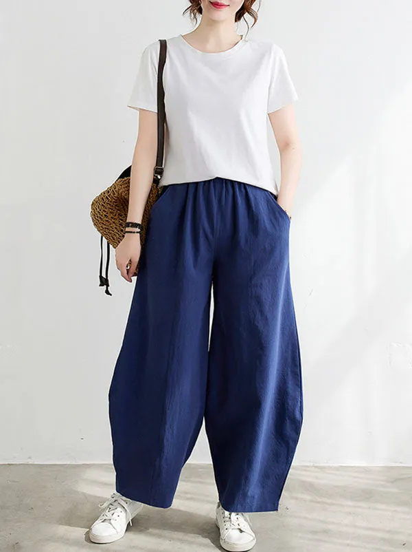 Wide Leg Loose Elasticity Solid Color Casual Pants Bottoms