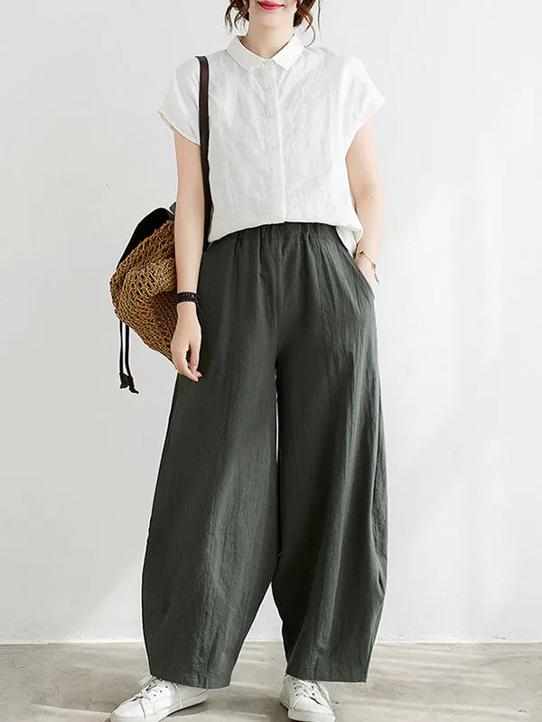 Wide Leg Loose Elasticity Solid Color Casual Pants Bottoms