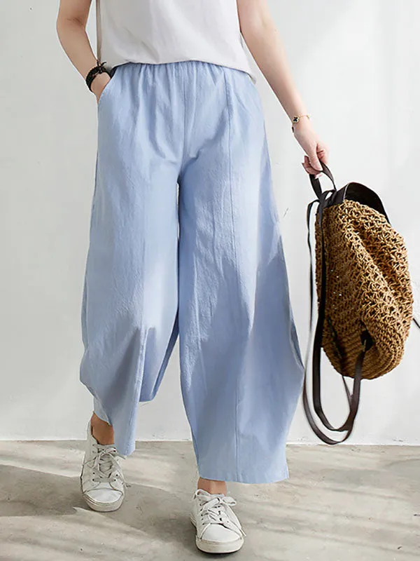 Wide Leg Loose Elasticity Solid Color Casual Pants Bottoms