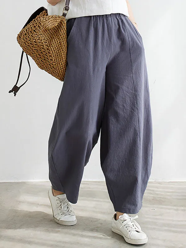 Wide Leg Loose Elasticity Solid Color Casual Pants Bottoms