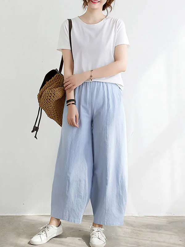 Wide Leg Loose Elasticity Solid Color Casual Pants Bottoms