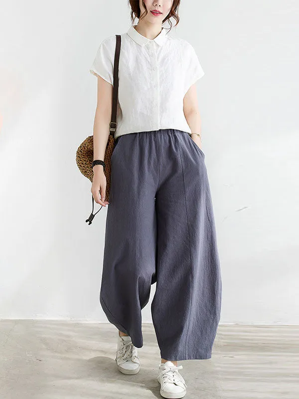 Wide Leg Loose Elasticity Solid Color Casual Pants Bottoms